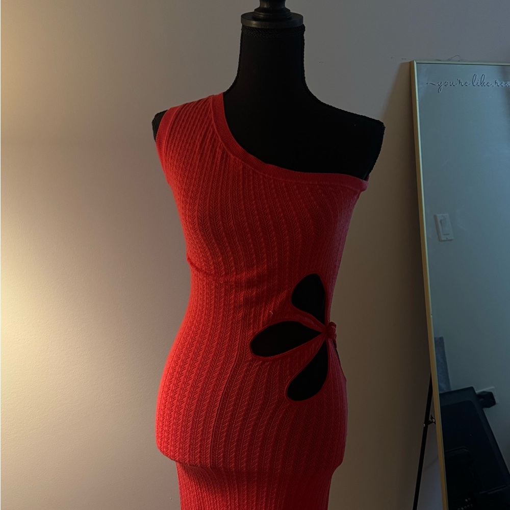 Sau Lee Chic One-Shoulder Red Dress